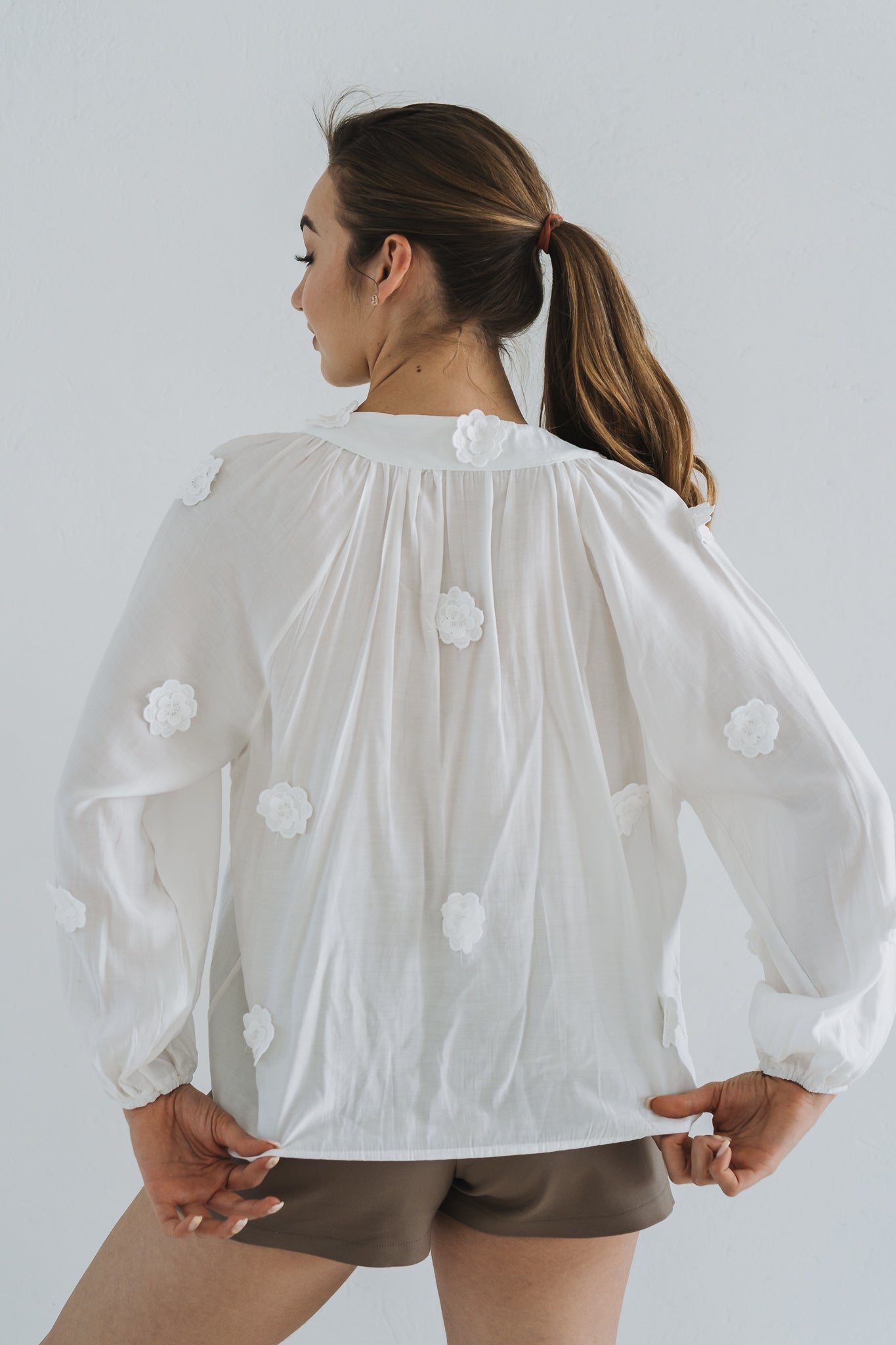 Floral Embossed Blouse White