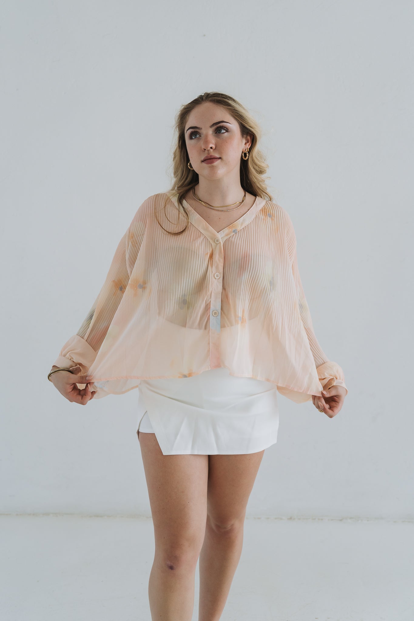 Pleat Floral Top Peach