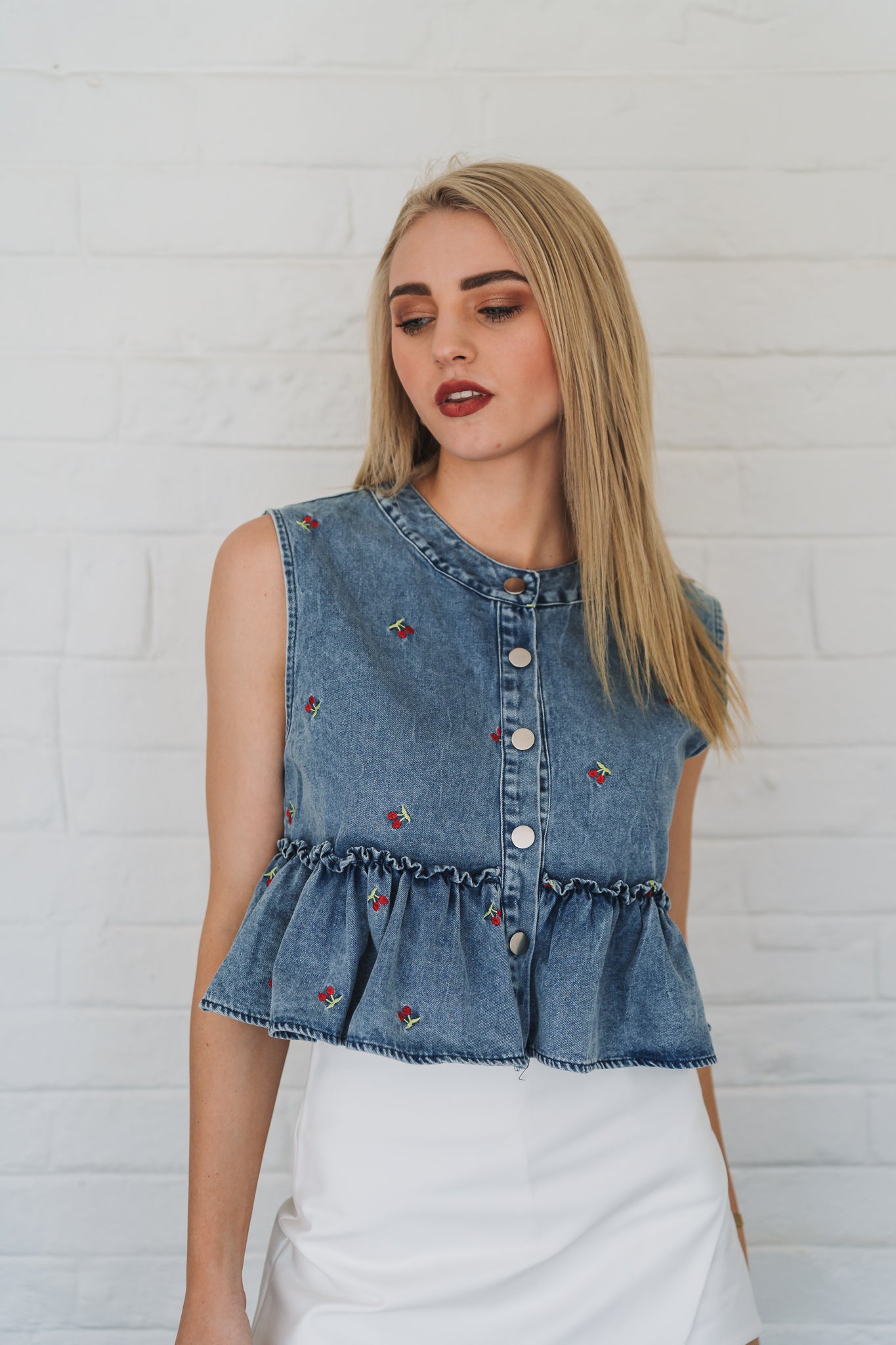 Cherry Denim Top