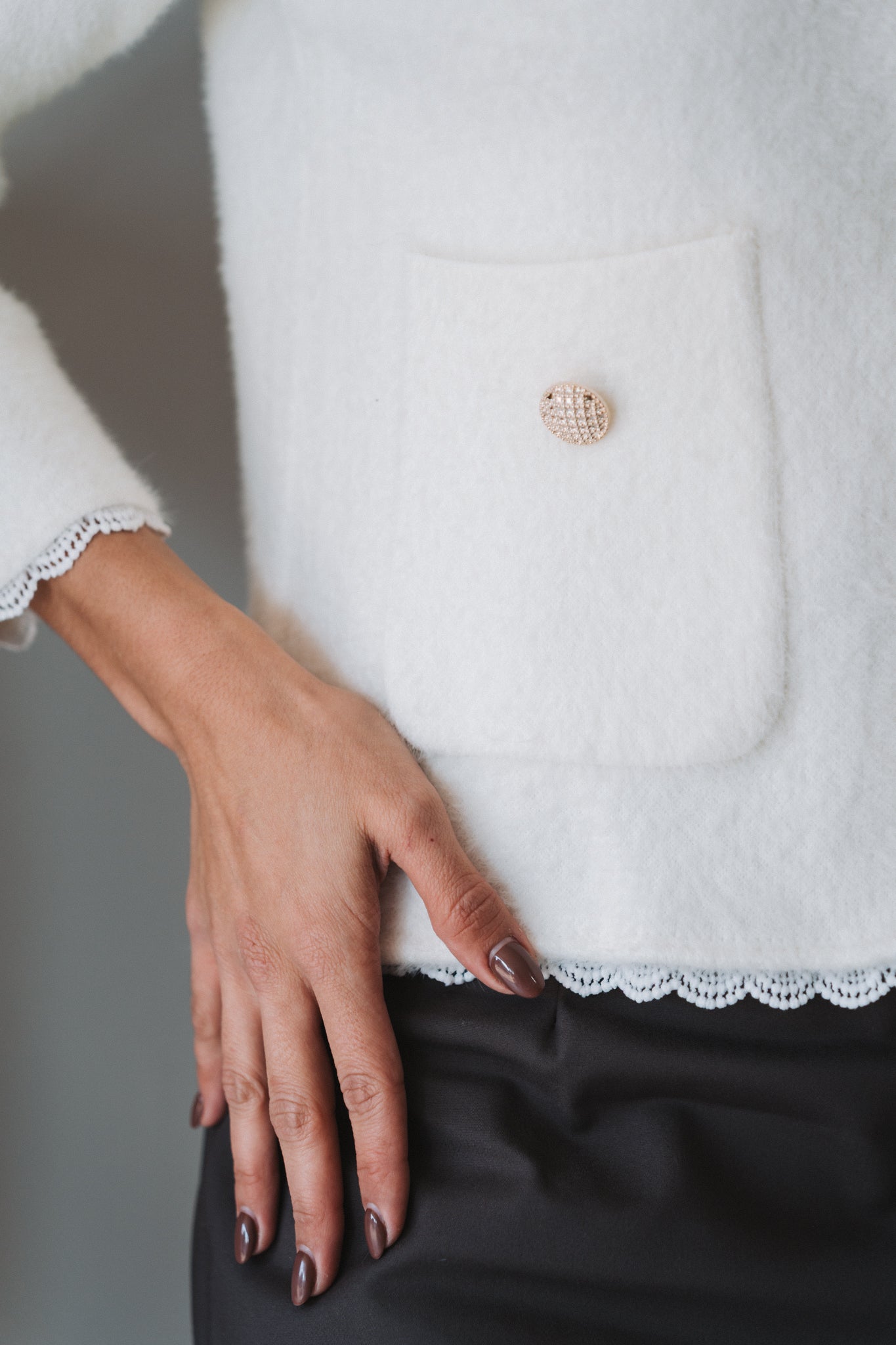 Lace Trim Cardi White