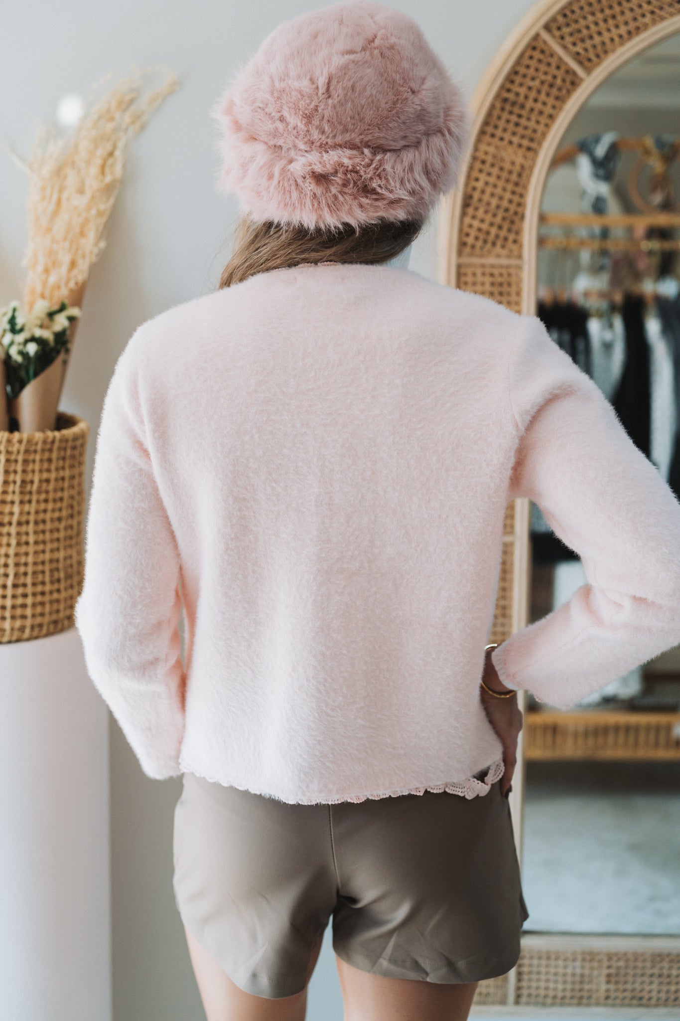 Lace Trim Cardi Pink
