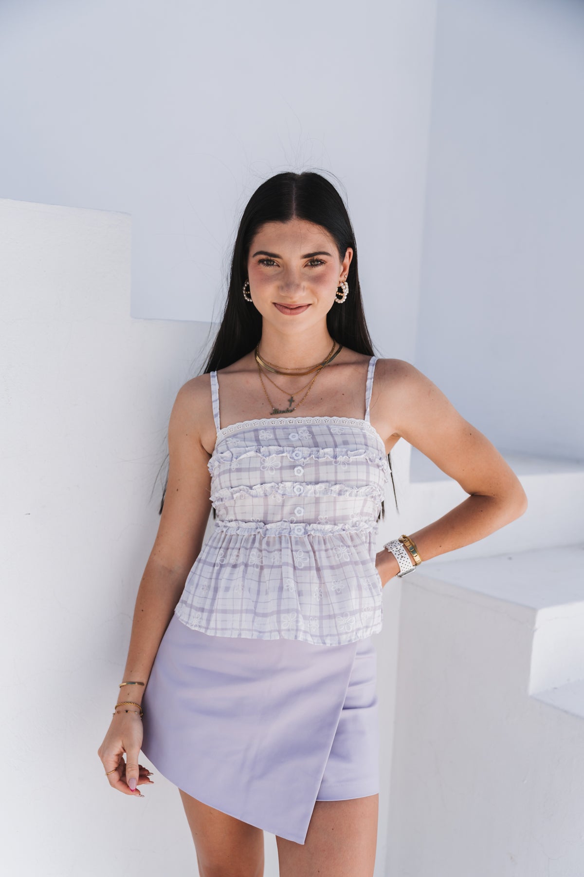 Gingham Top Lilac| One Size / Fits 30-34