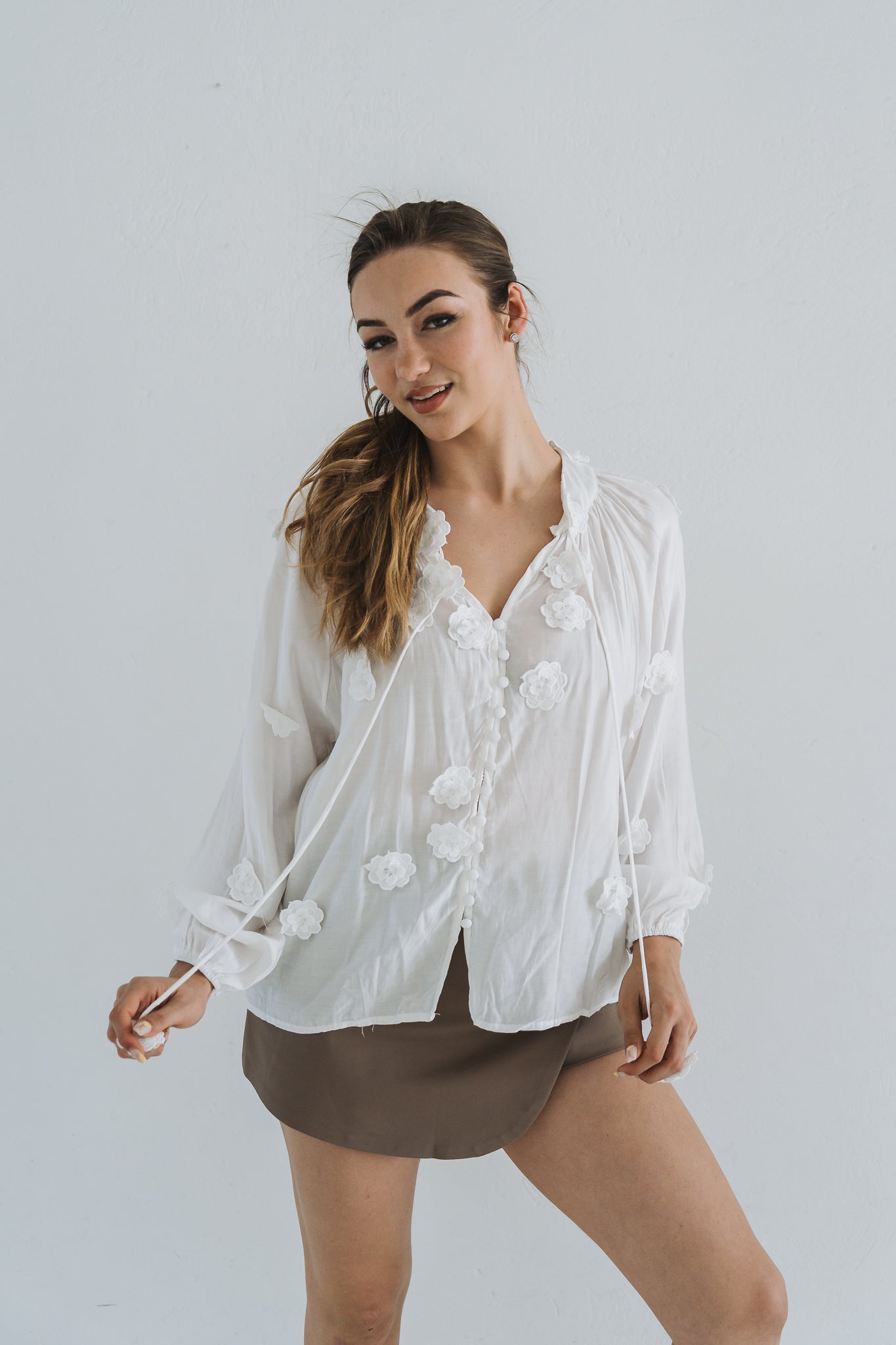 Floral Embossed Blouse White