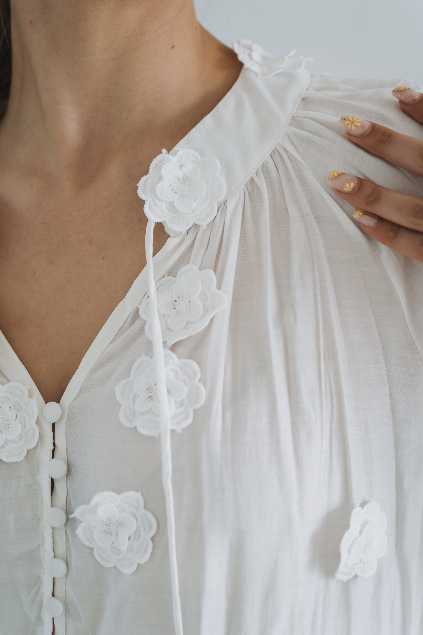 Floral Embossed Blouse White