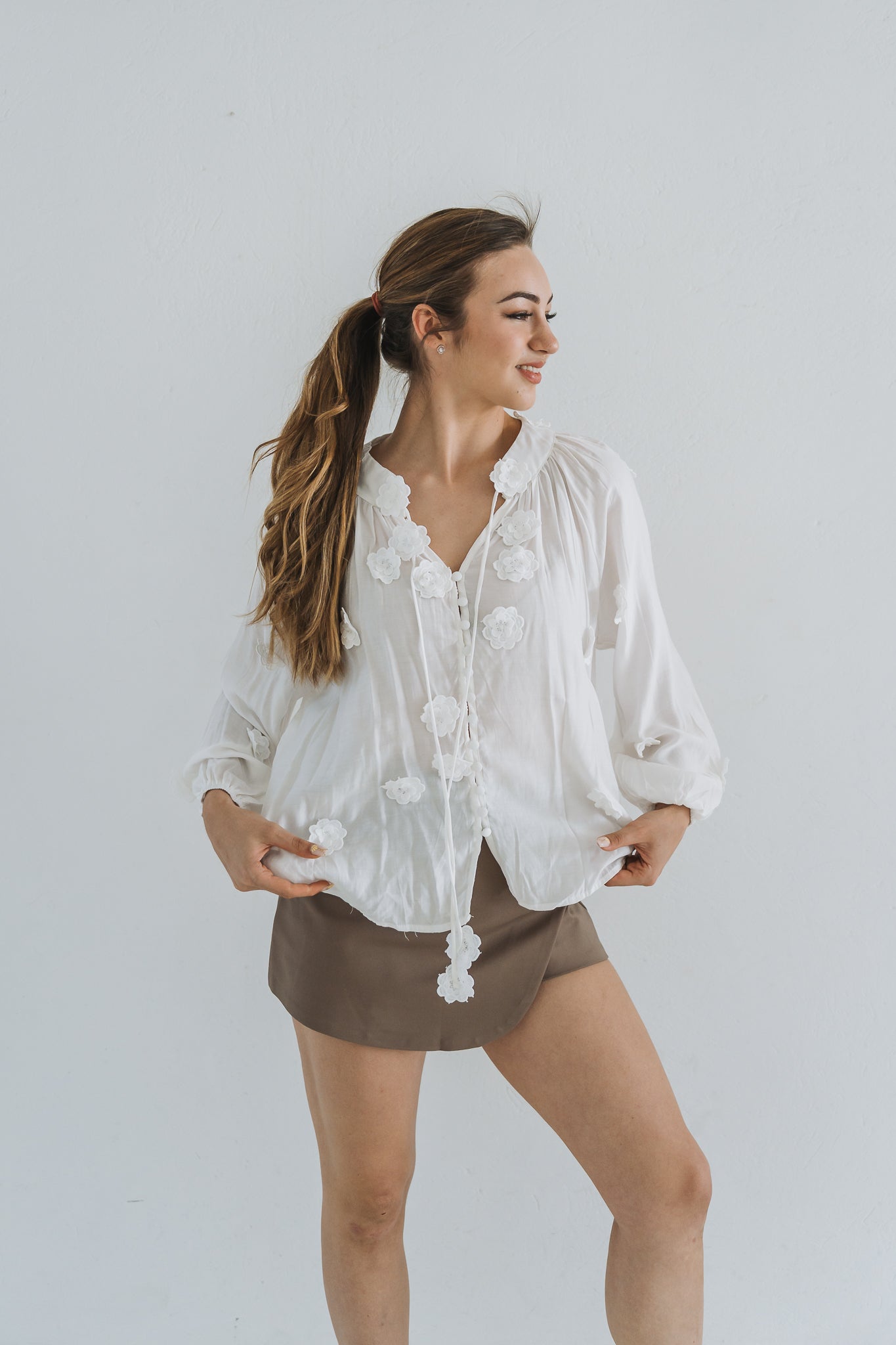 Floral Embossed Blouse White