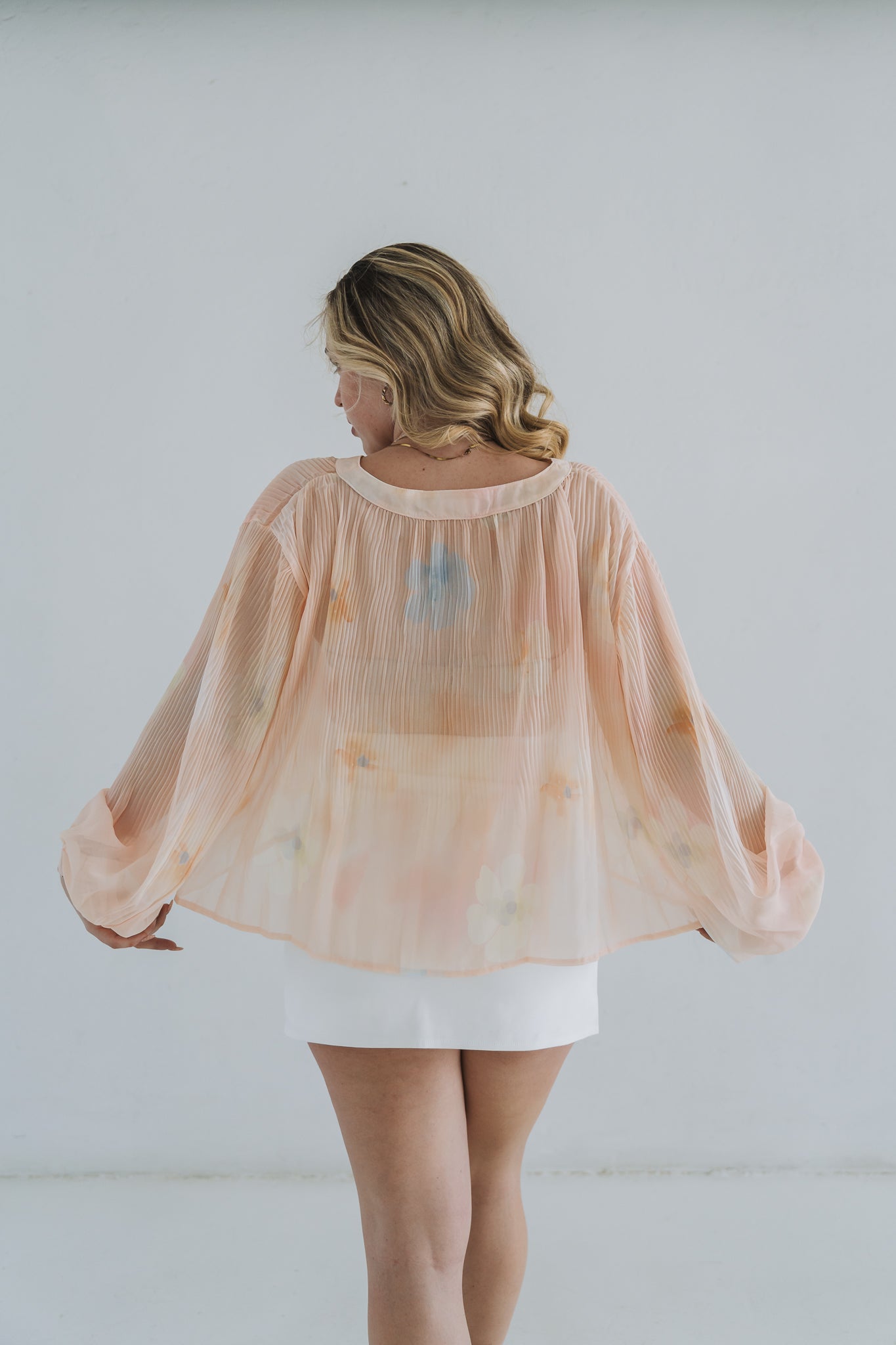 Pleat Floral Top Peach