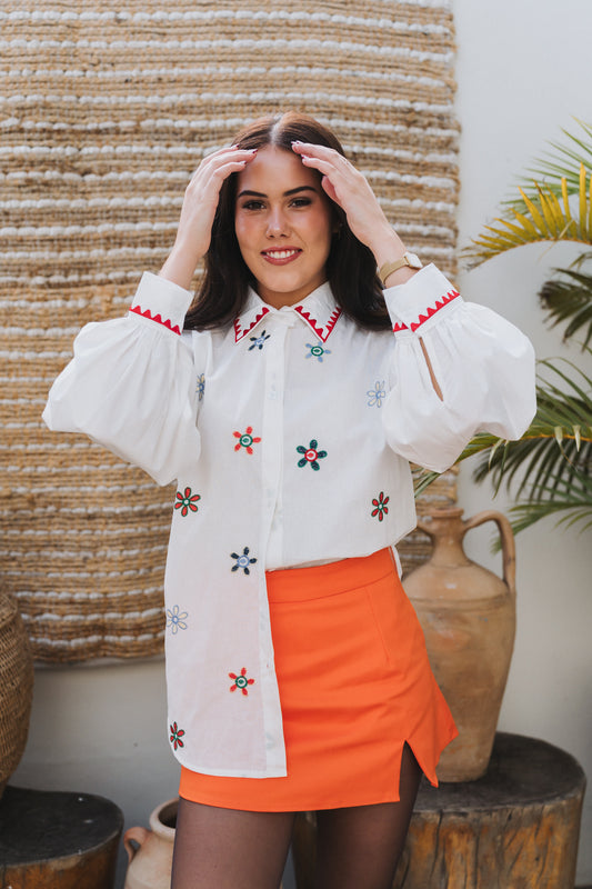 Floral Embossed Blouse | One Size 32-36