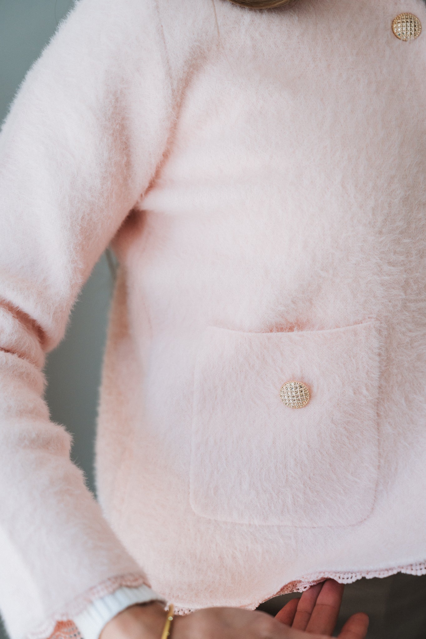 Lace Trim Cardi Pink