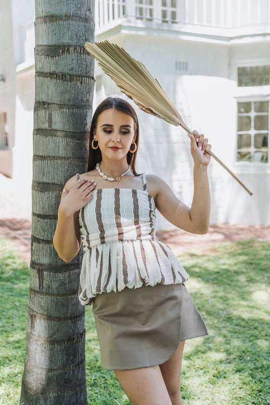 Peplum Striped Top Brown