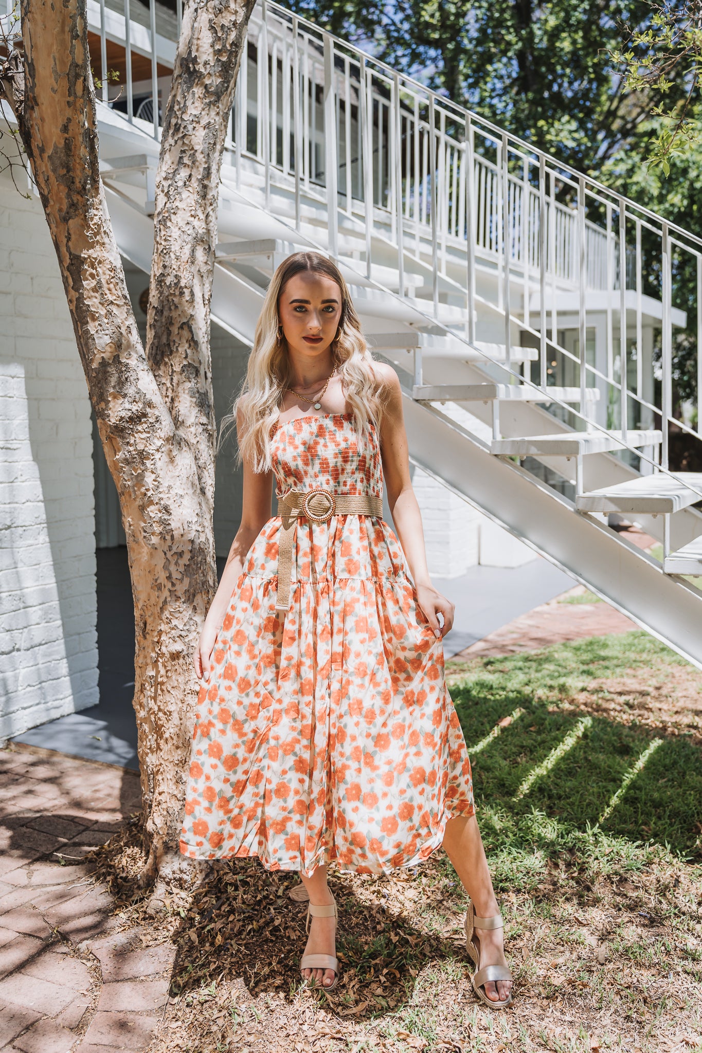 Boho Floral Dress Rust