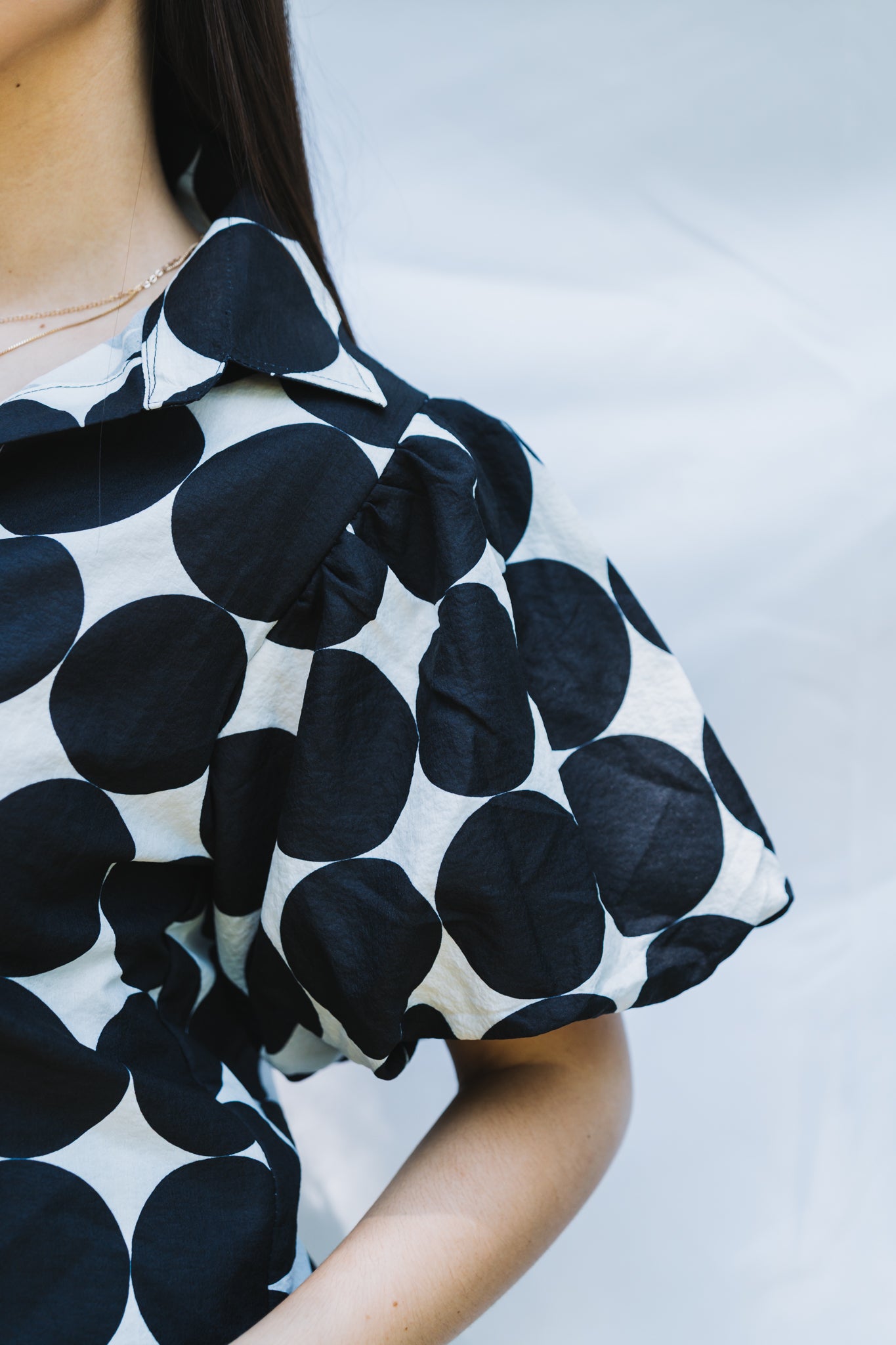 Polka Puff Top Black