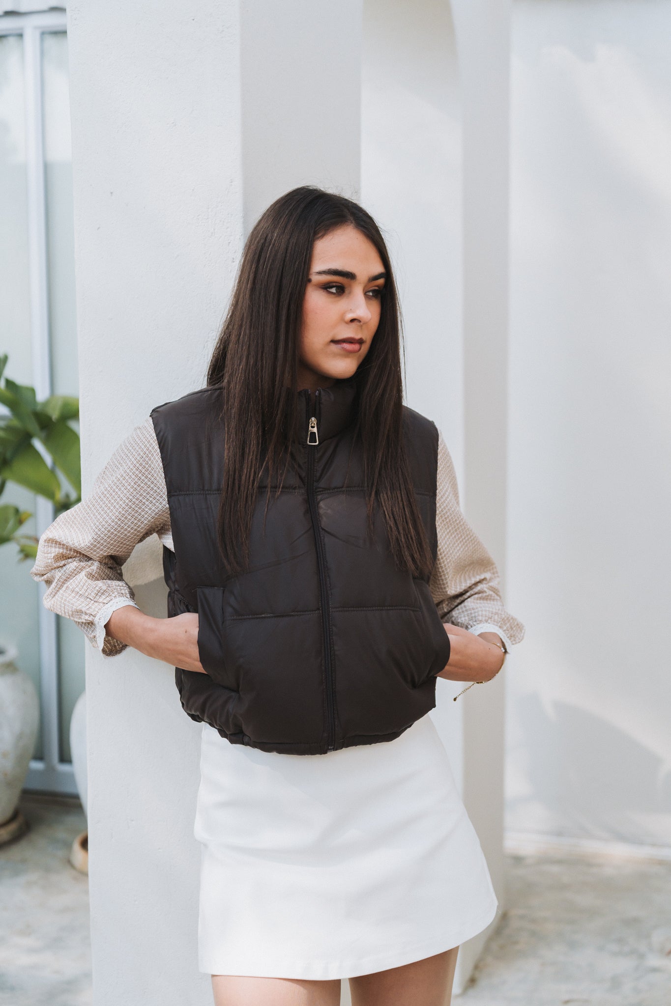 Crop Puffer Brown