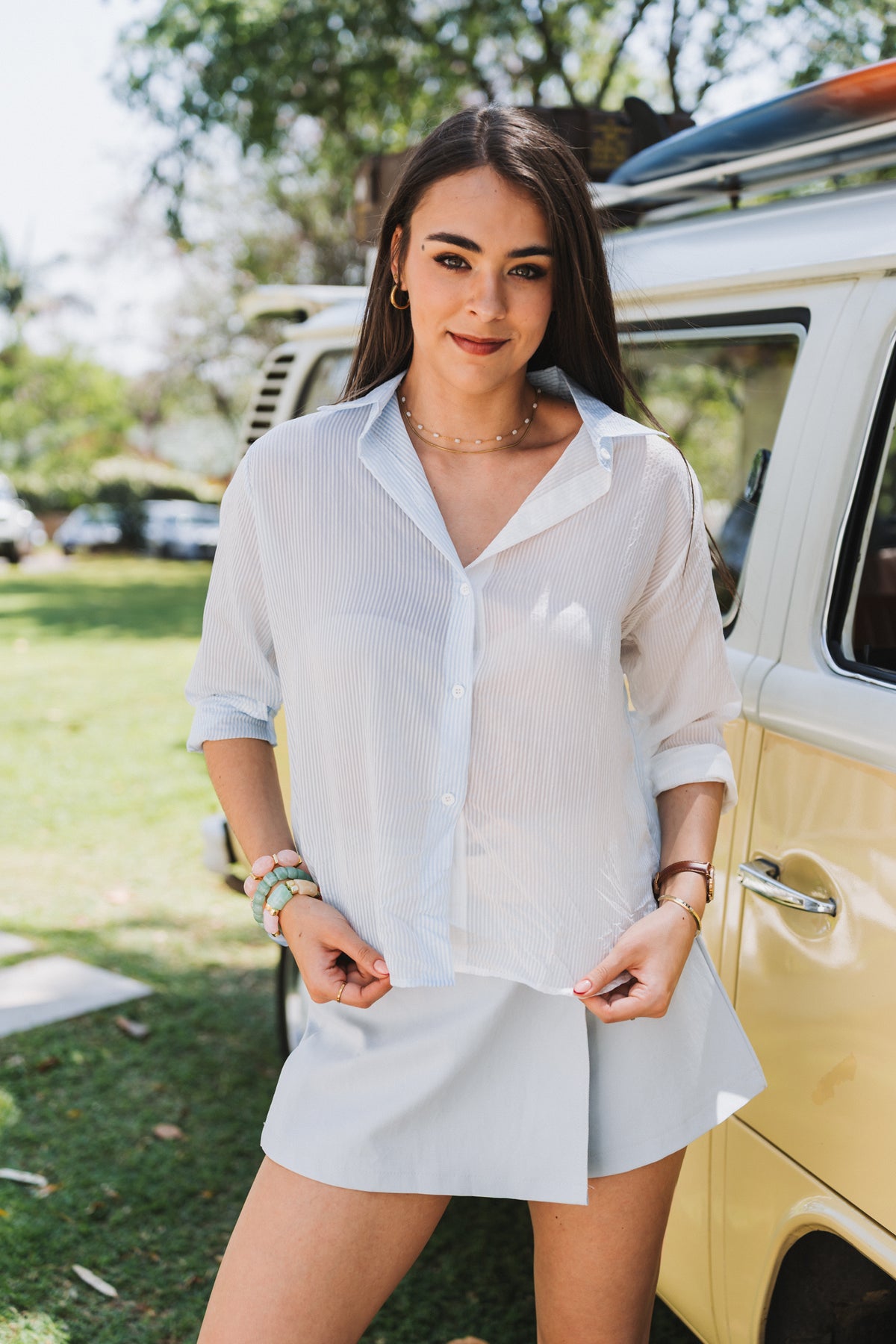 Santorini Two Tone Blouse Blue| One Size/ Fits 30-34