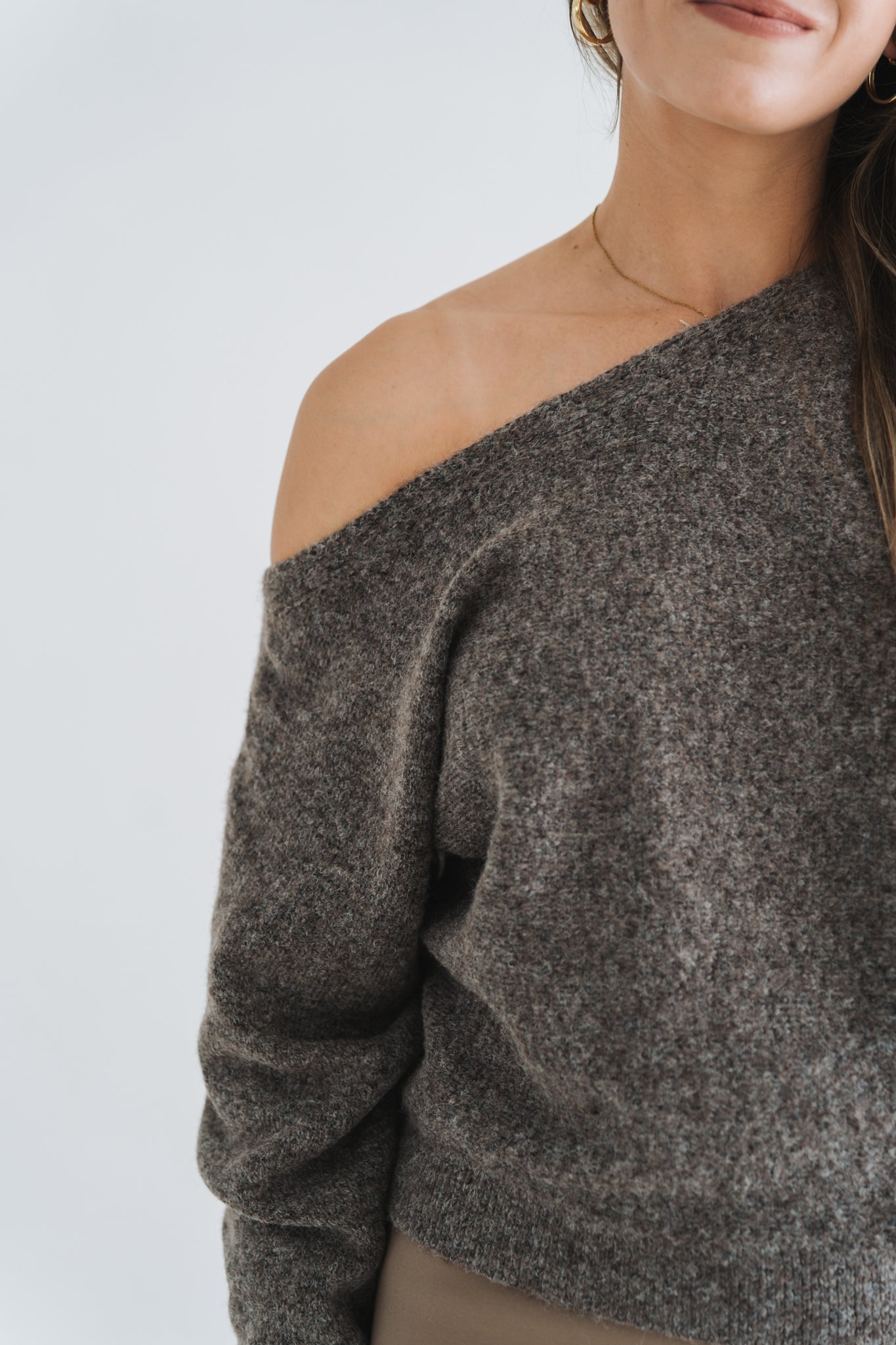 Open Shoulder Knit Brown | Available Size M-L