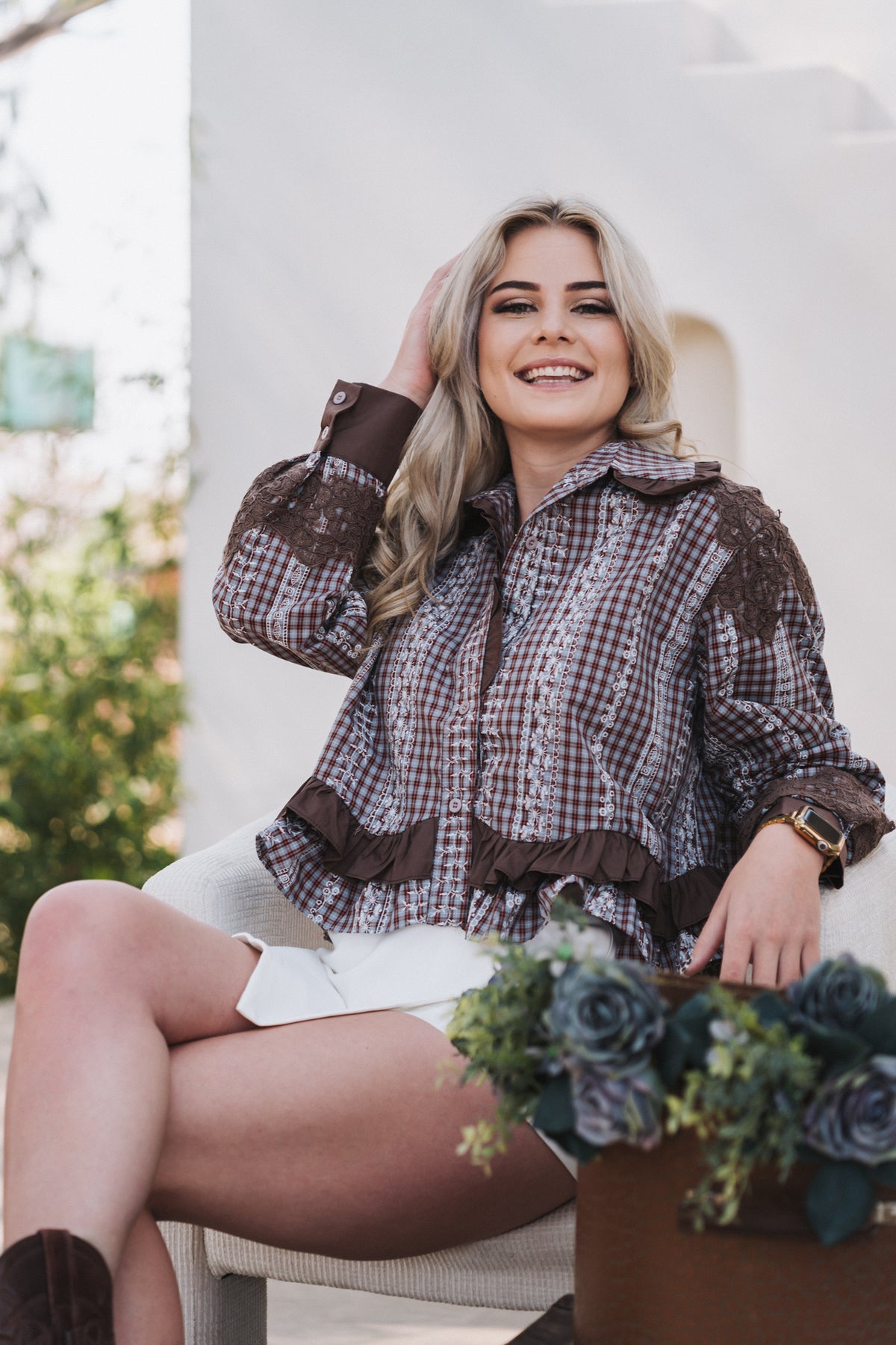 Brown Statement Blouse | One Size / Fits 30-34