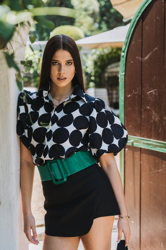 Polka Puff Top Black