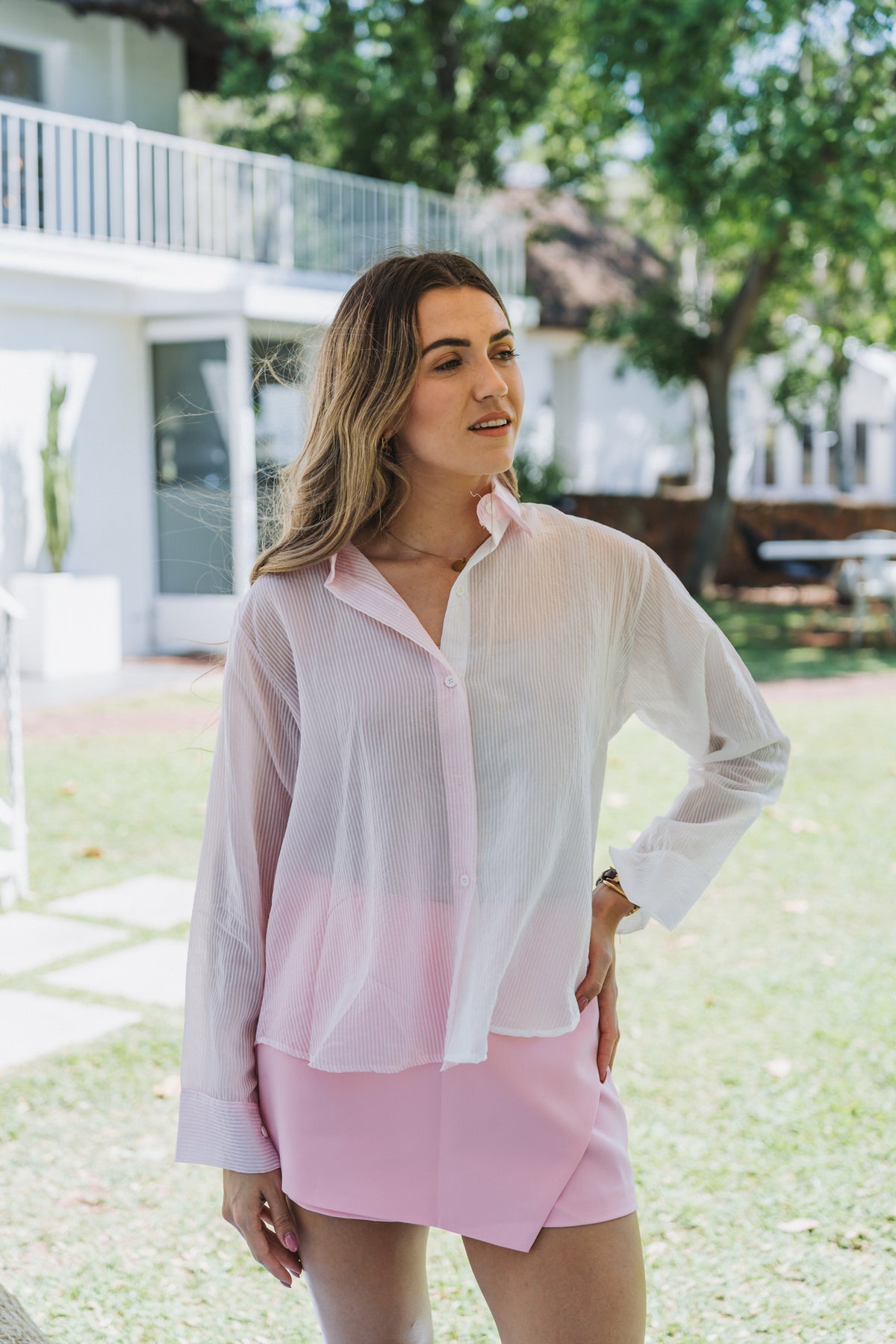 Santorini Two Tone Blouse Pink| One Size/ Fits 30-34
