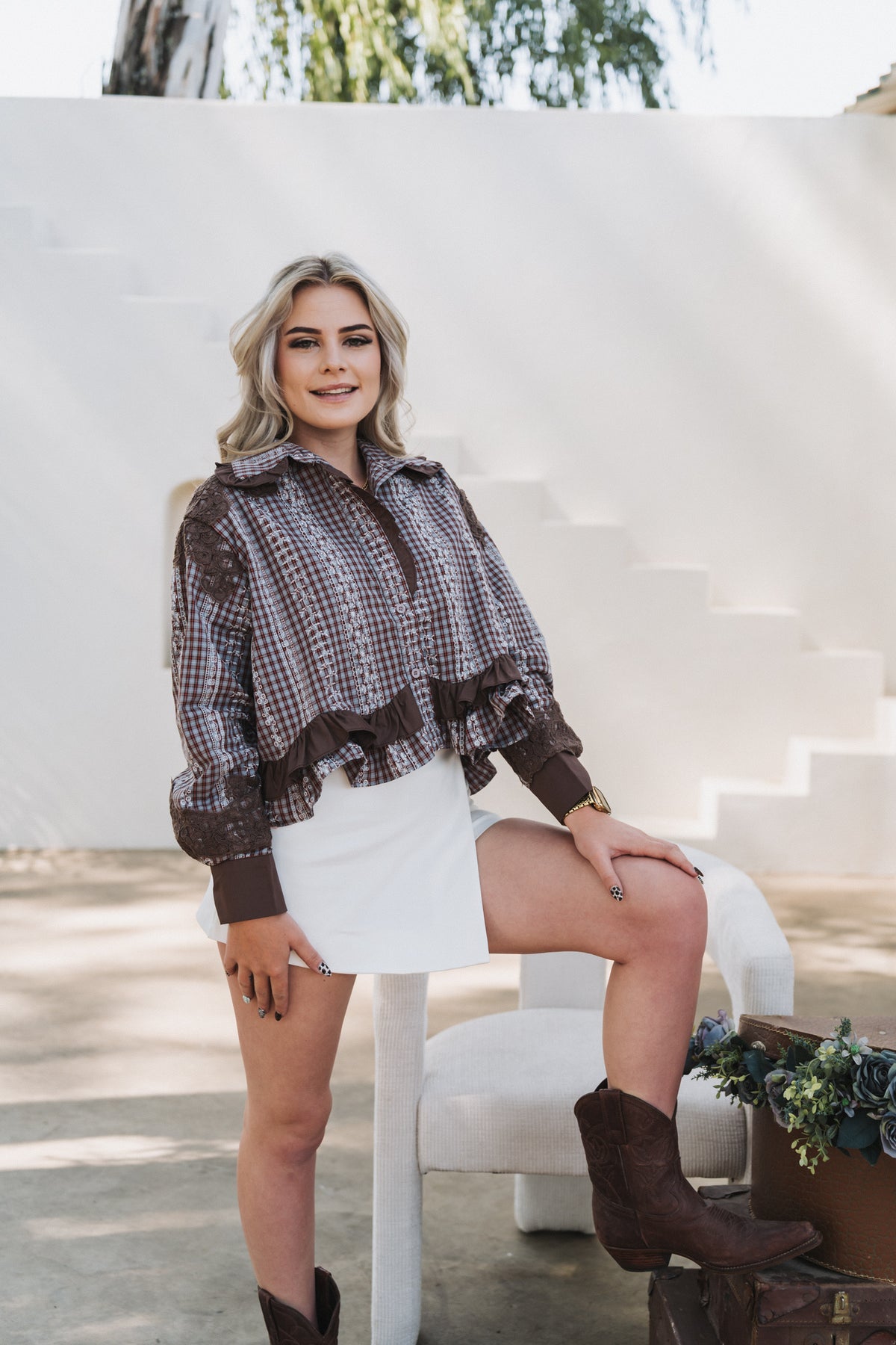 Brown Statement Blouse | One Size / Fits 30-34