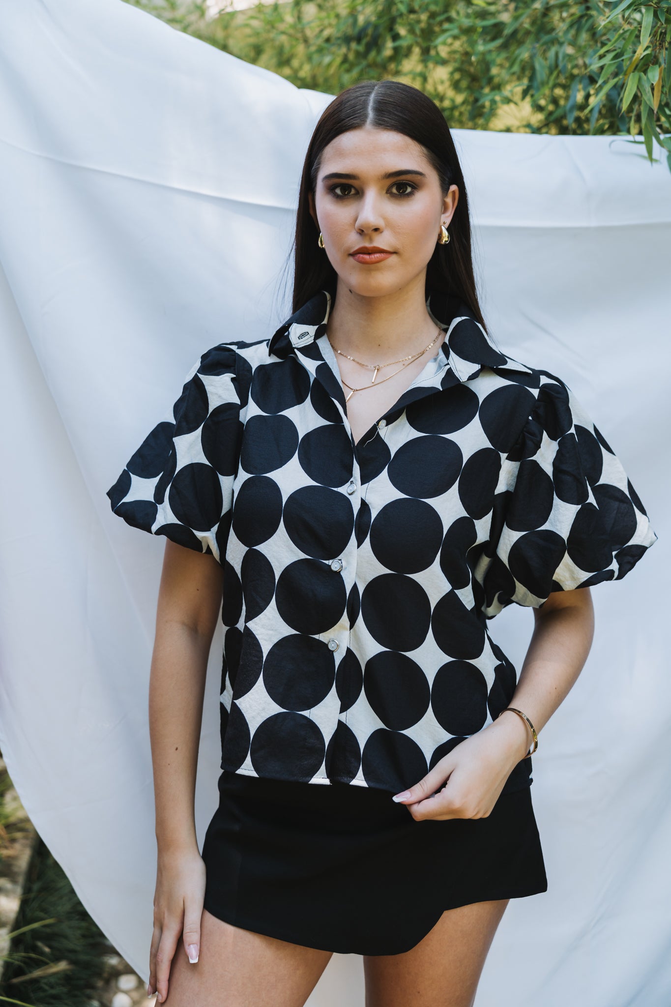 Polka Puff Top Black