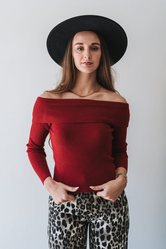 Off Shoulder Knit Burgundy