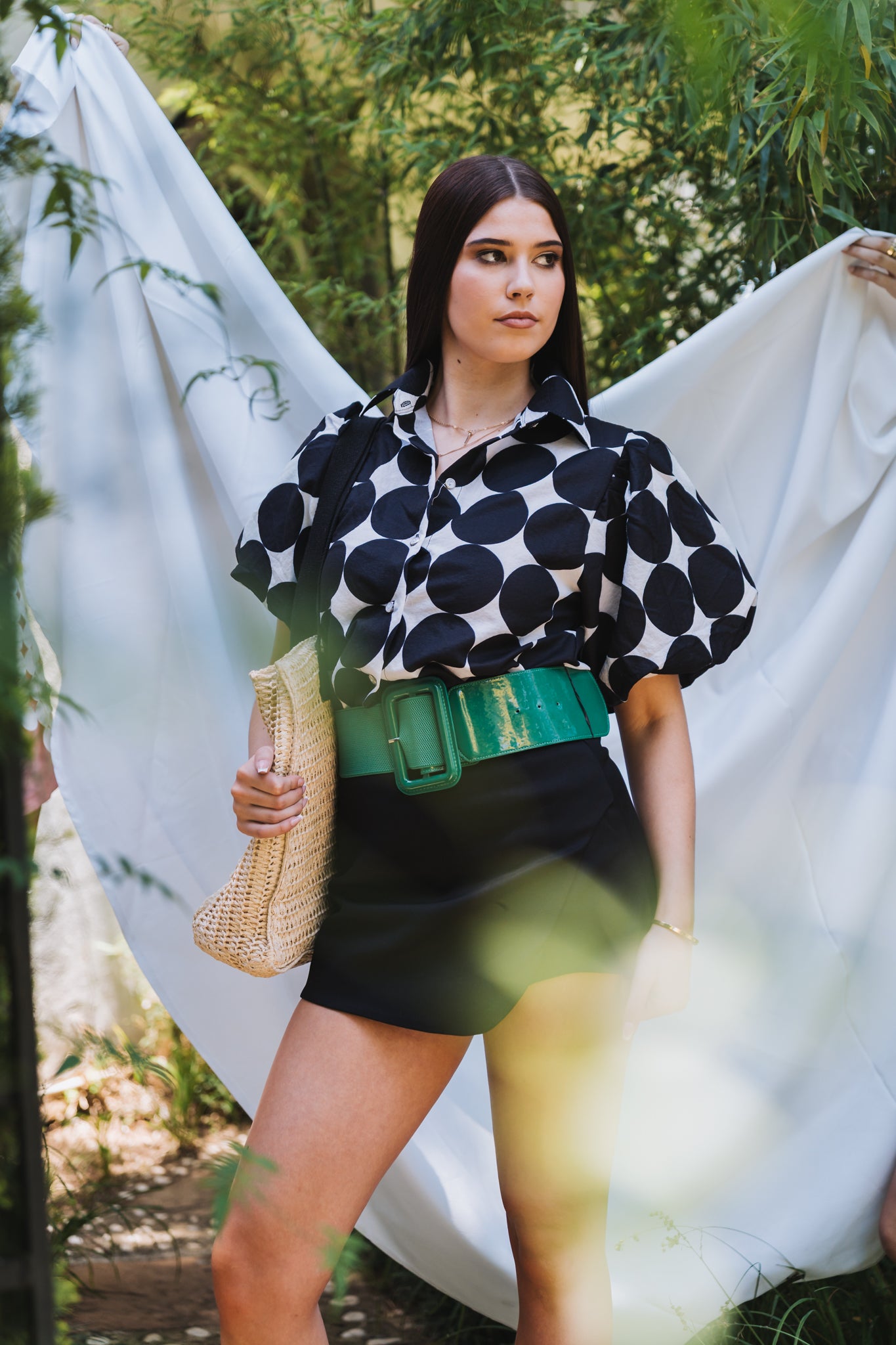 Polka Puff Top Black