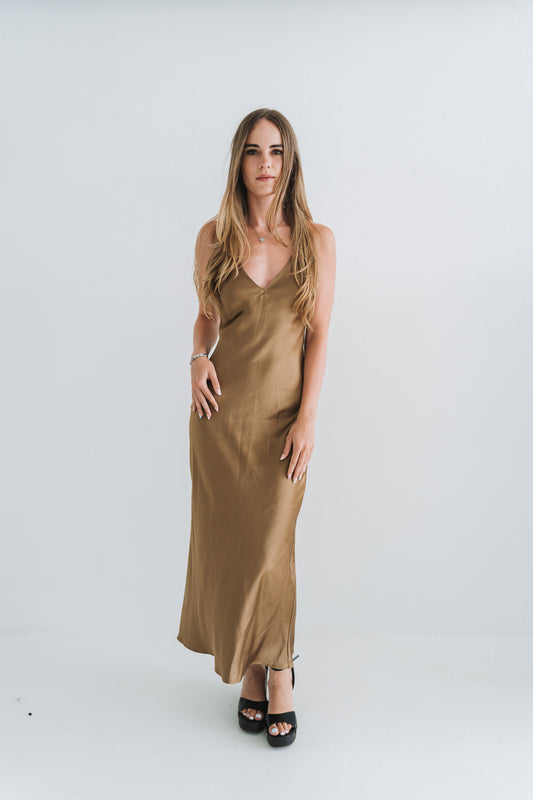 Copper Slip Dress | Available in Sizes S, M, L