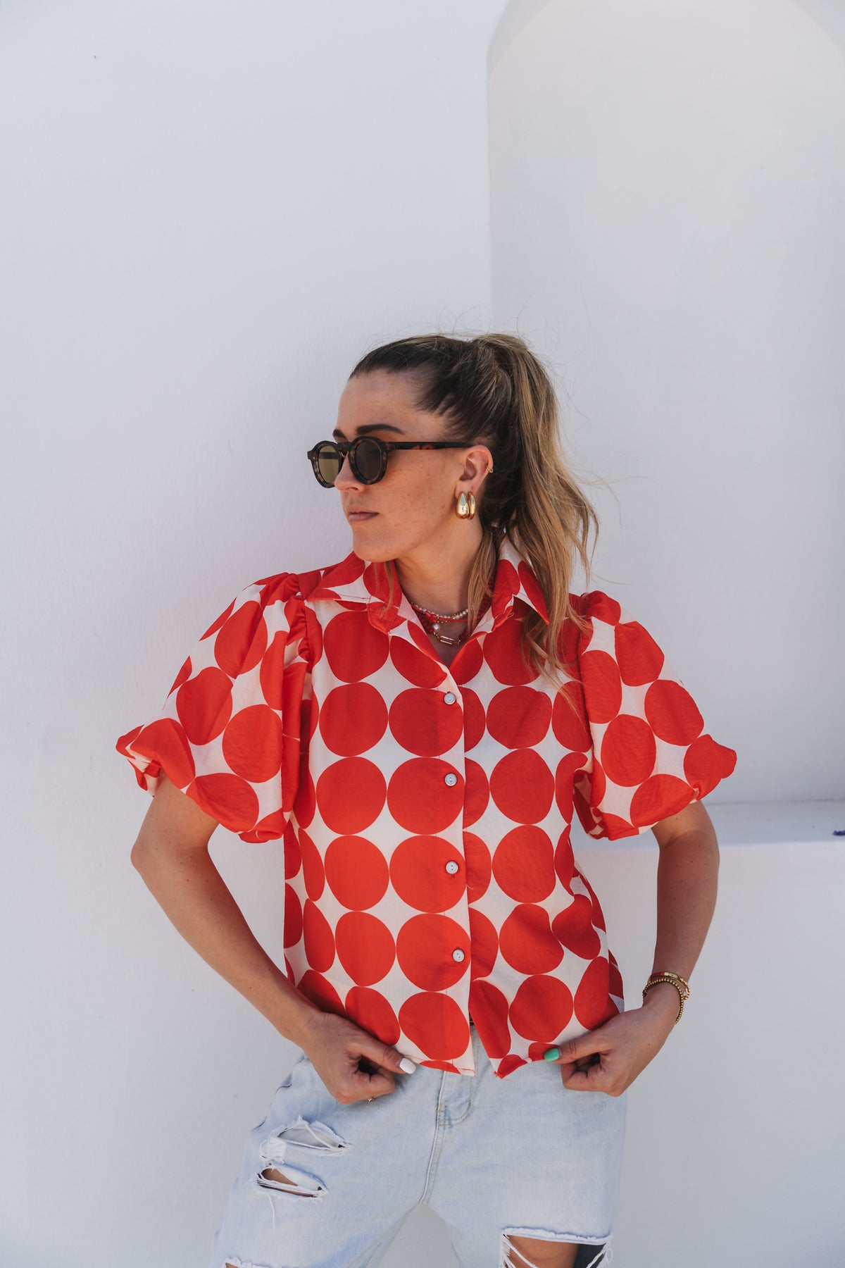 Statement Blouse Red | One Size / Fits 30-34