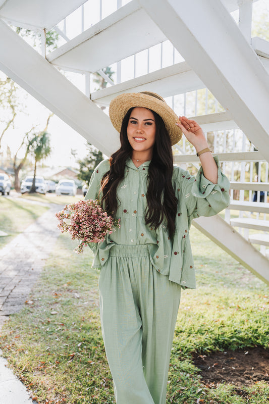 Lino Set Blouse Mint | One Size / Fits 32-36