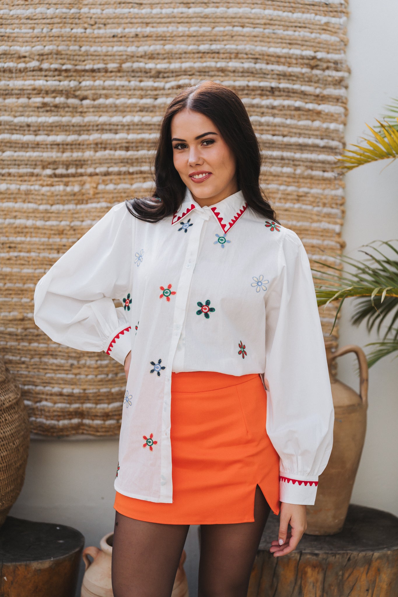 Floral Embossed Blouse | One Size 32-36