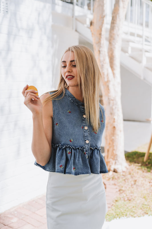 Cherry Denim Top