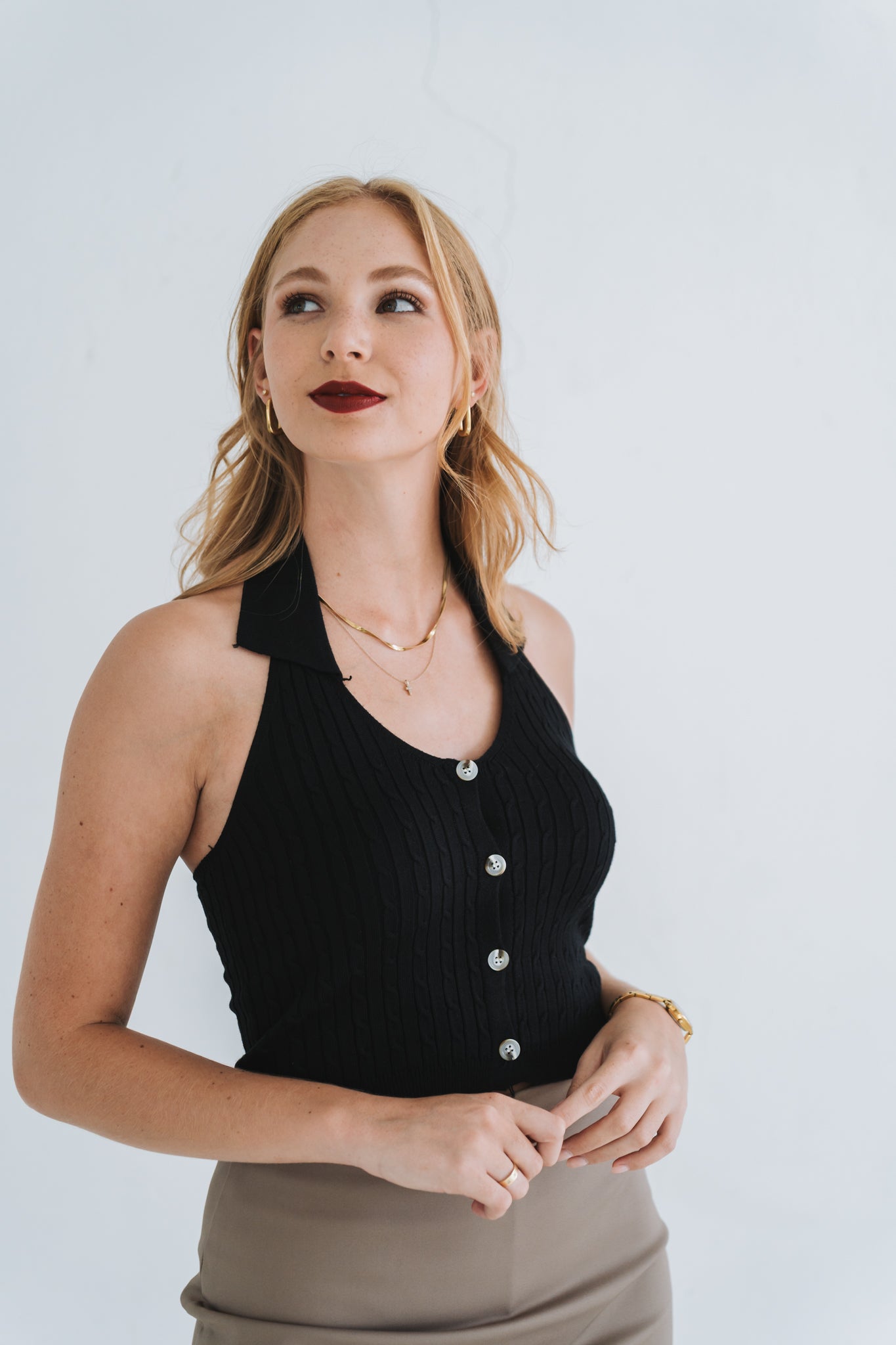 Knit Crop Waistcoat Black