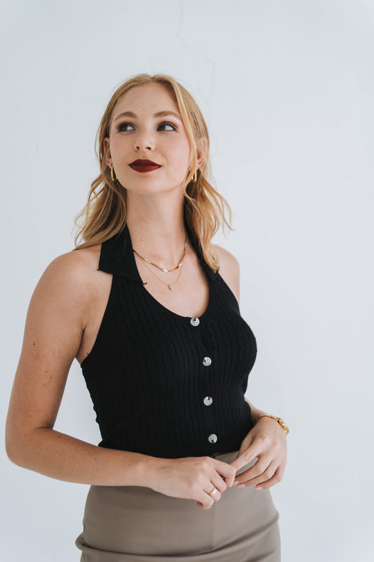 Knit Crop Waistcoat Black