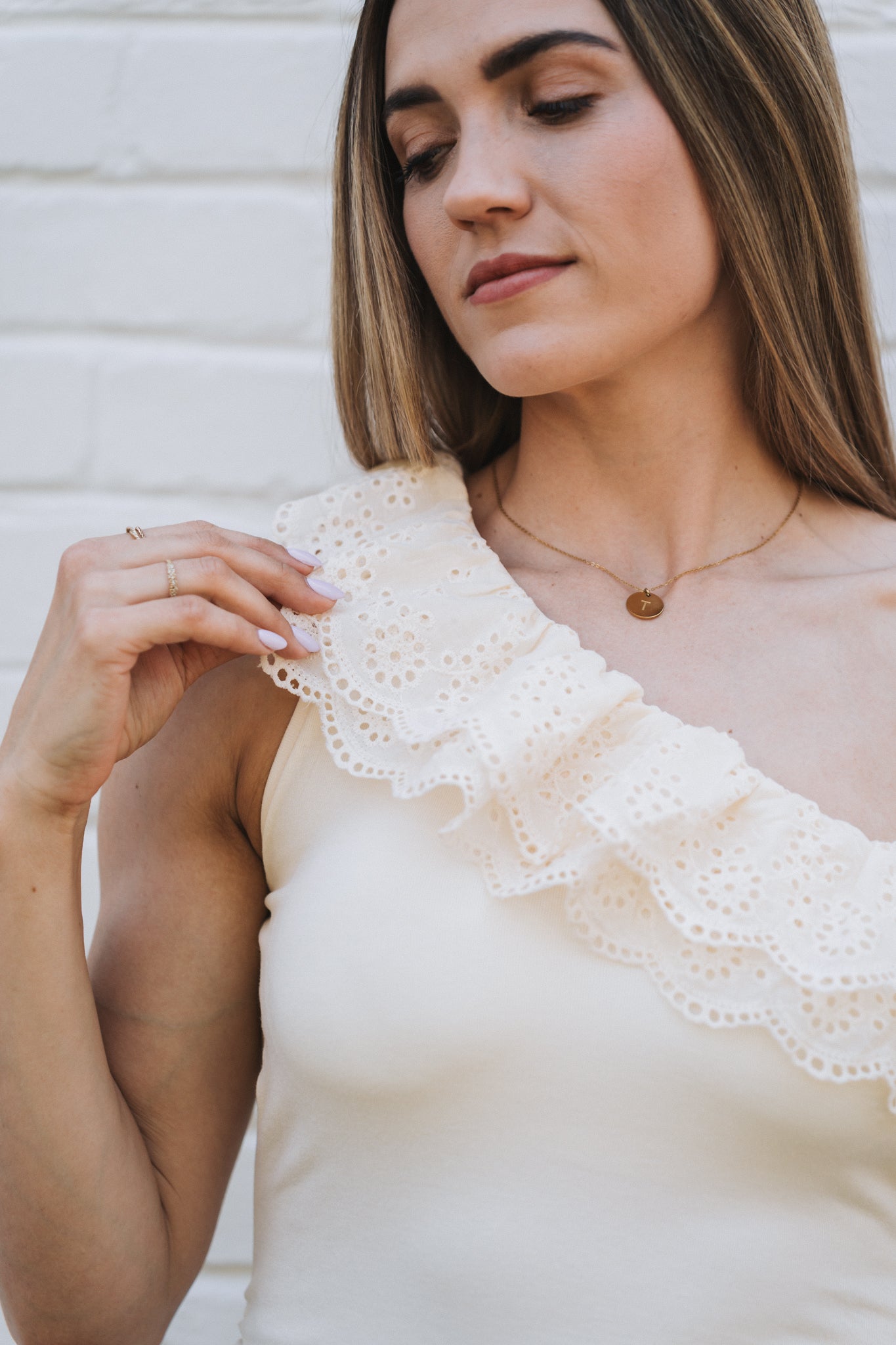 Creme One Shoulder Top