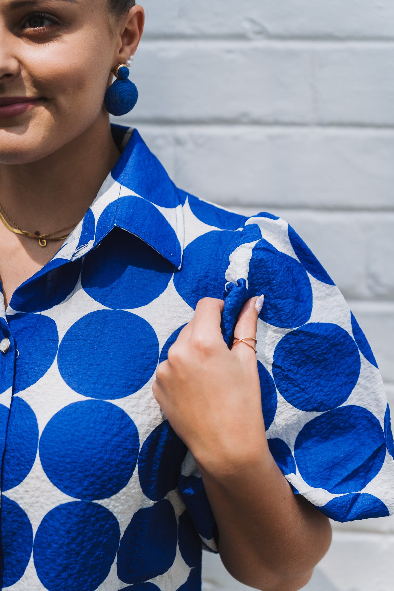 Polka Puff Top Blue