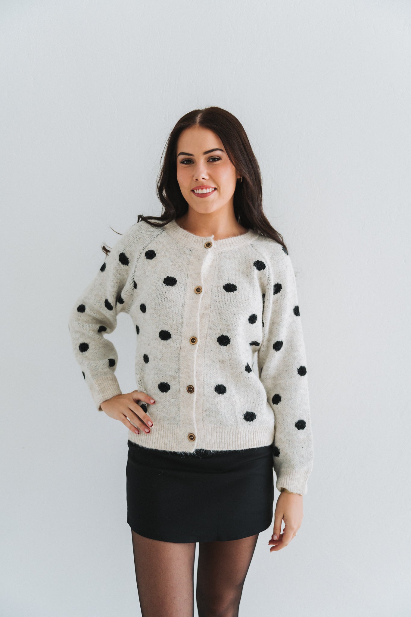 Polka Cardigan Beige | One Size / Fits 30-34