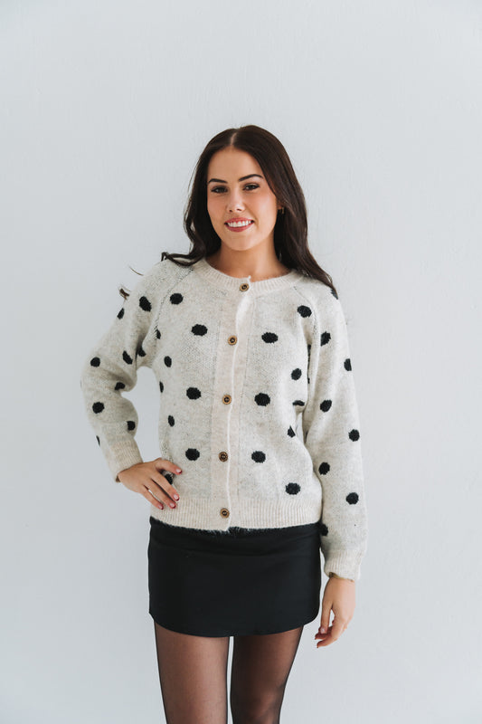 Polka Cardigan Beige | One Size / Fits 30-34