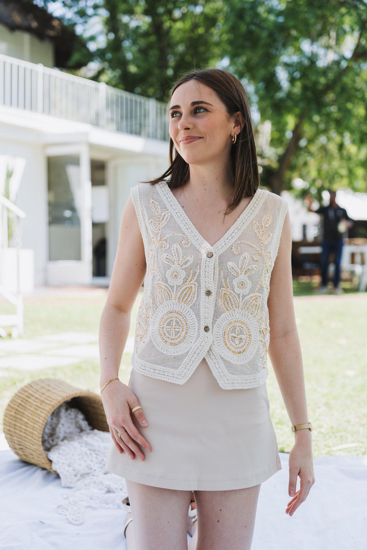 Gold Beaded Top| One size/ Fits 30-34