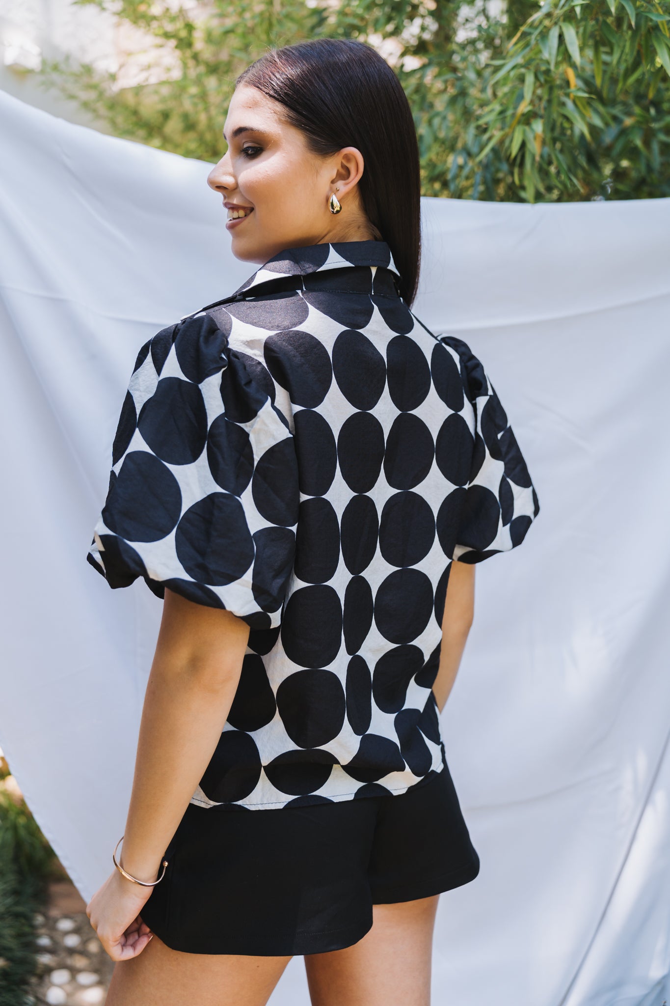 Polka Puff Top Black