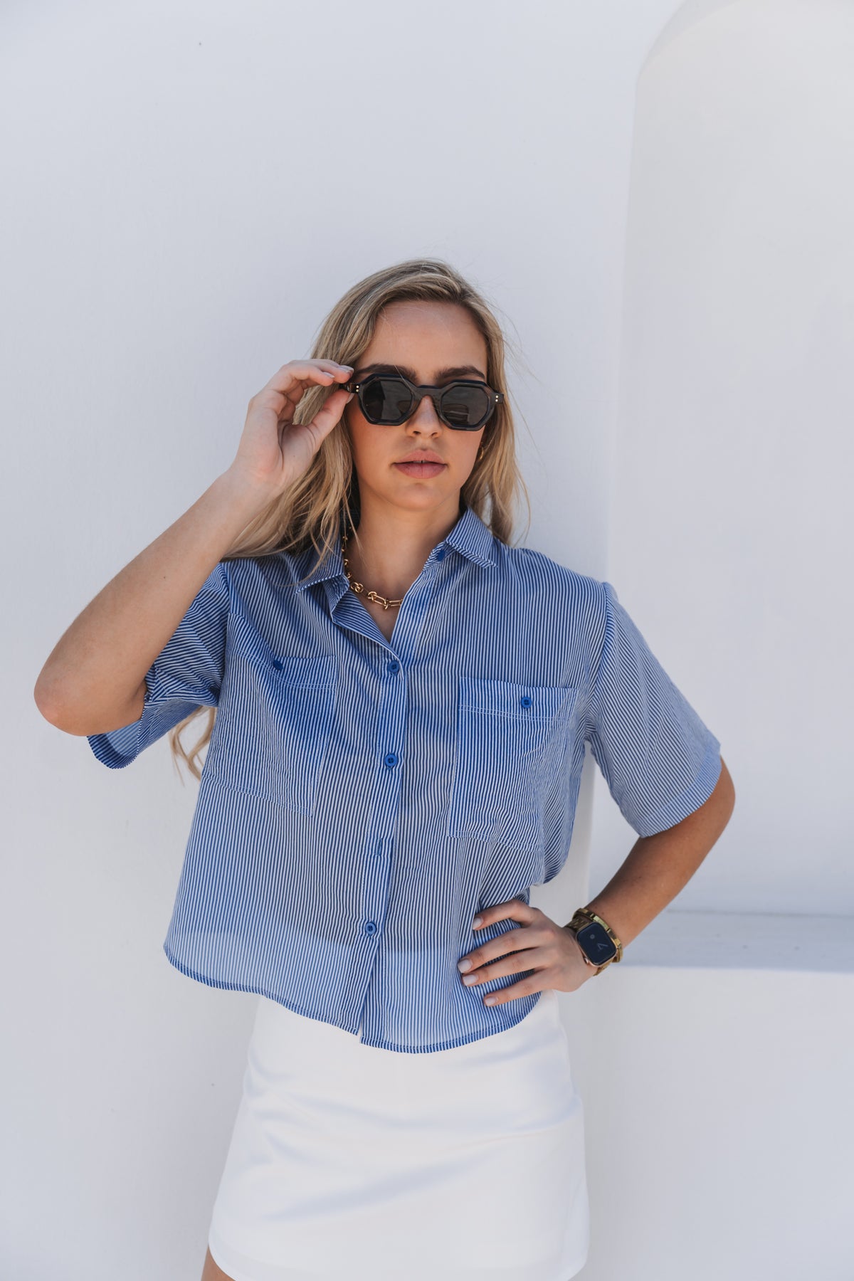 Santorini Short Blouse Blue | One Size / Fits 30-34