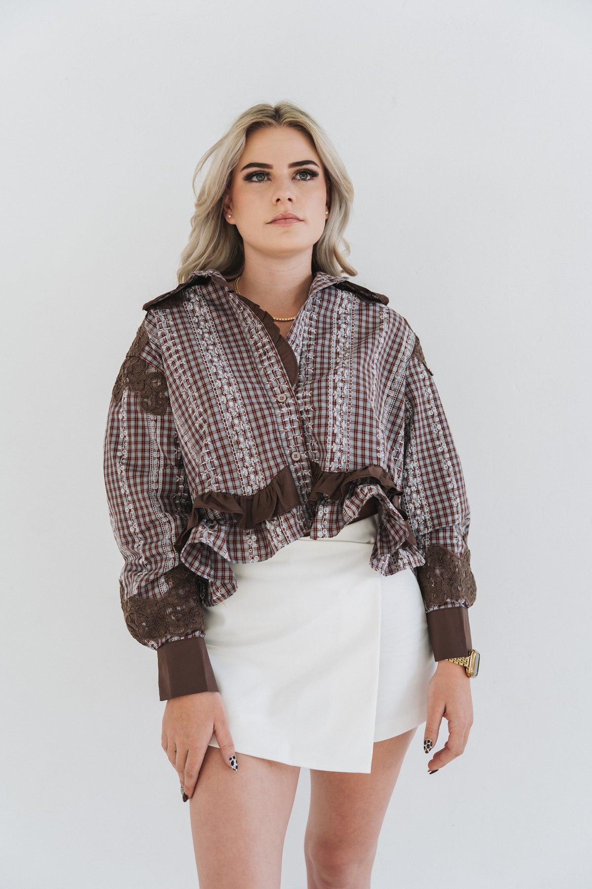 Brown Statement Blouse | One Size / Fits 30-34