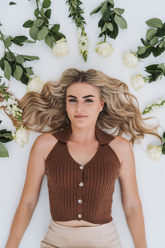 Knit Crop Waistcoat Brown