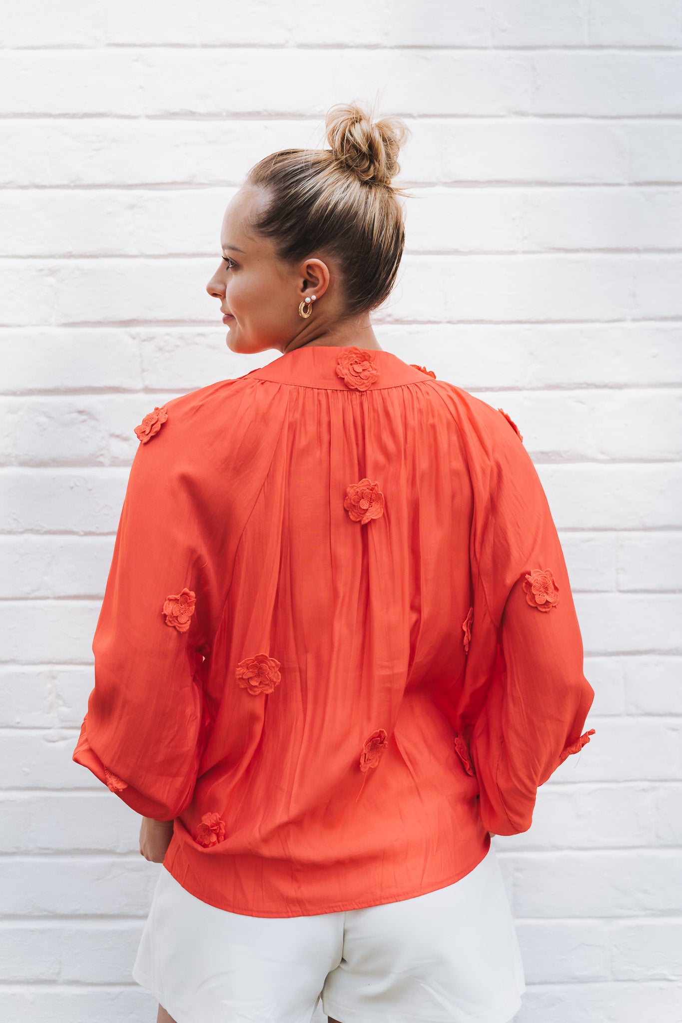 Floral Embossed Blouse Coral