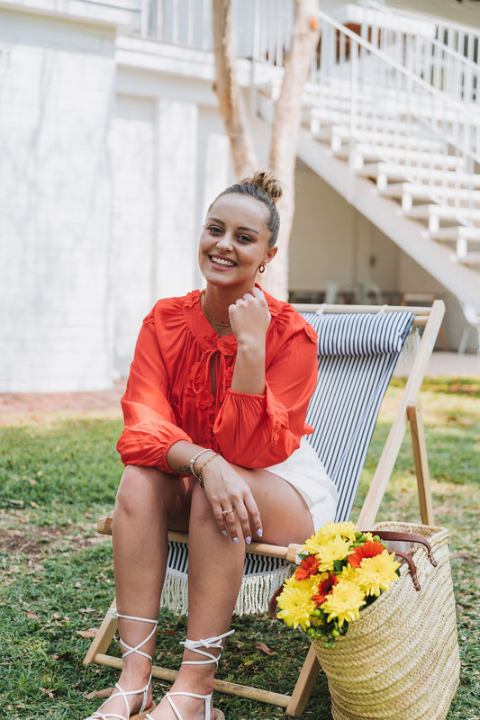 Floral Embossed Blouse Coral