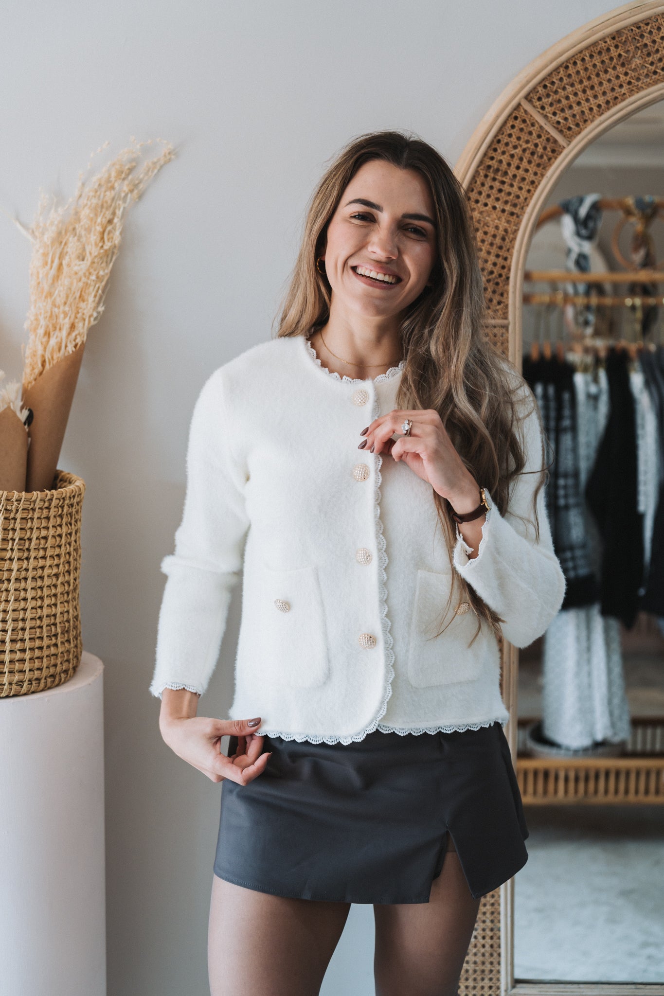 Lace Trim Cardi White