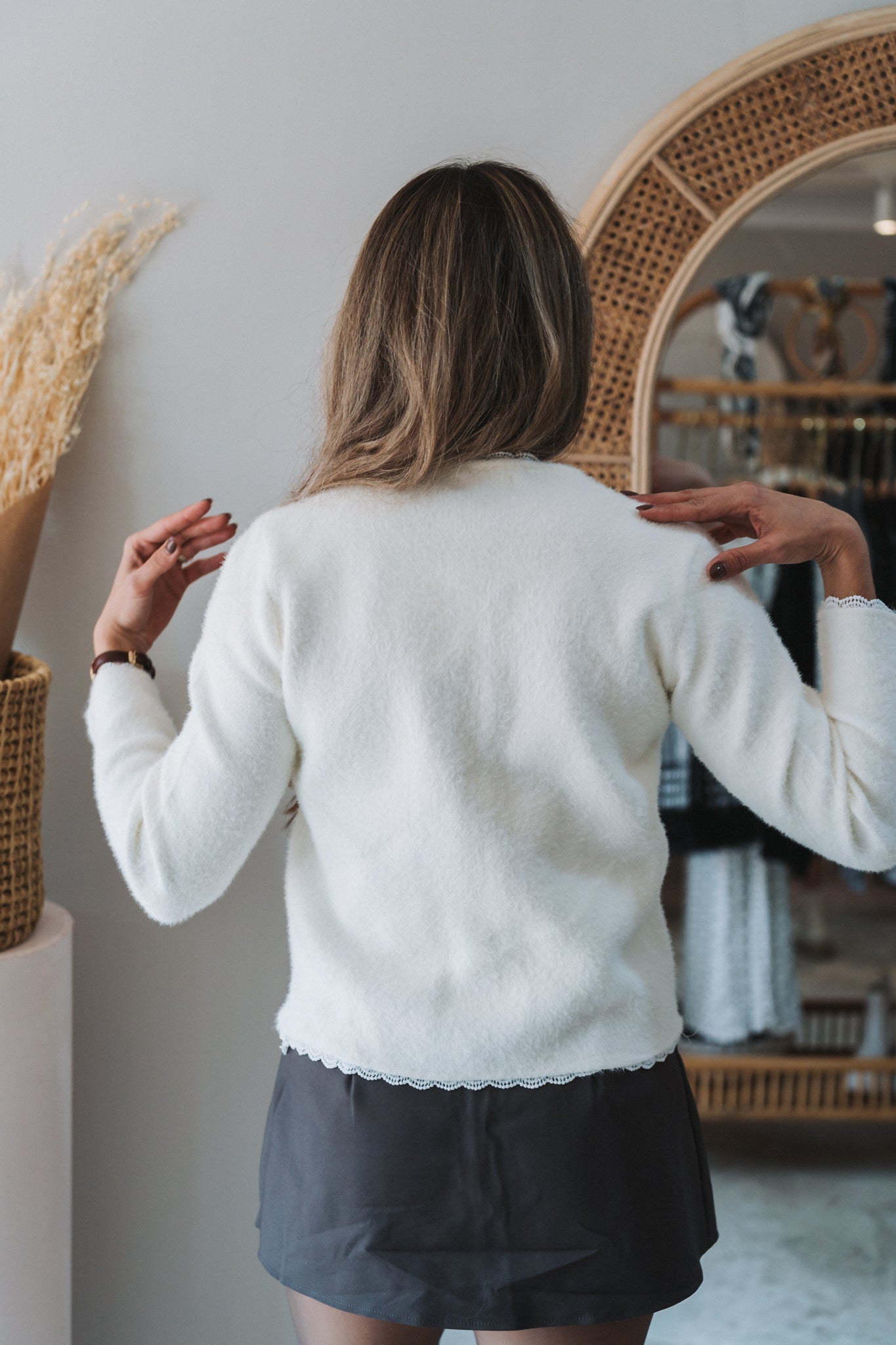 Lace Trim Cardi White