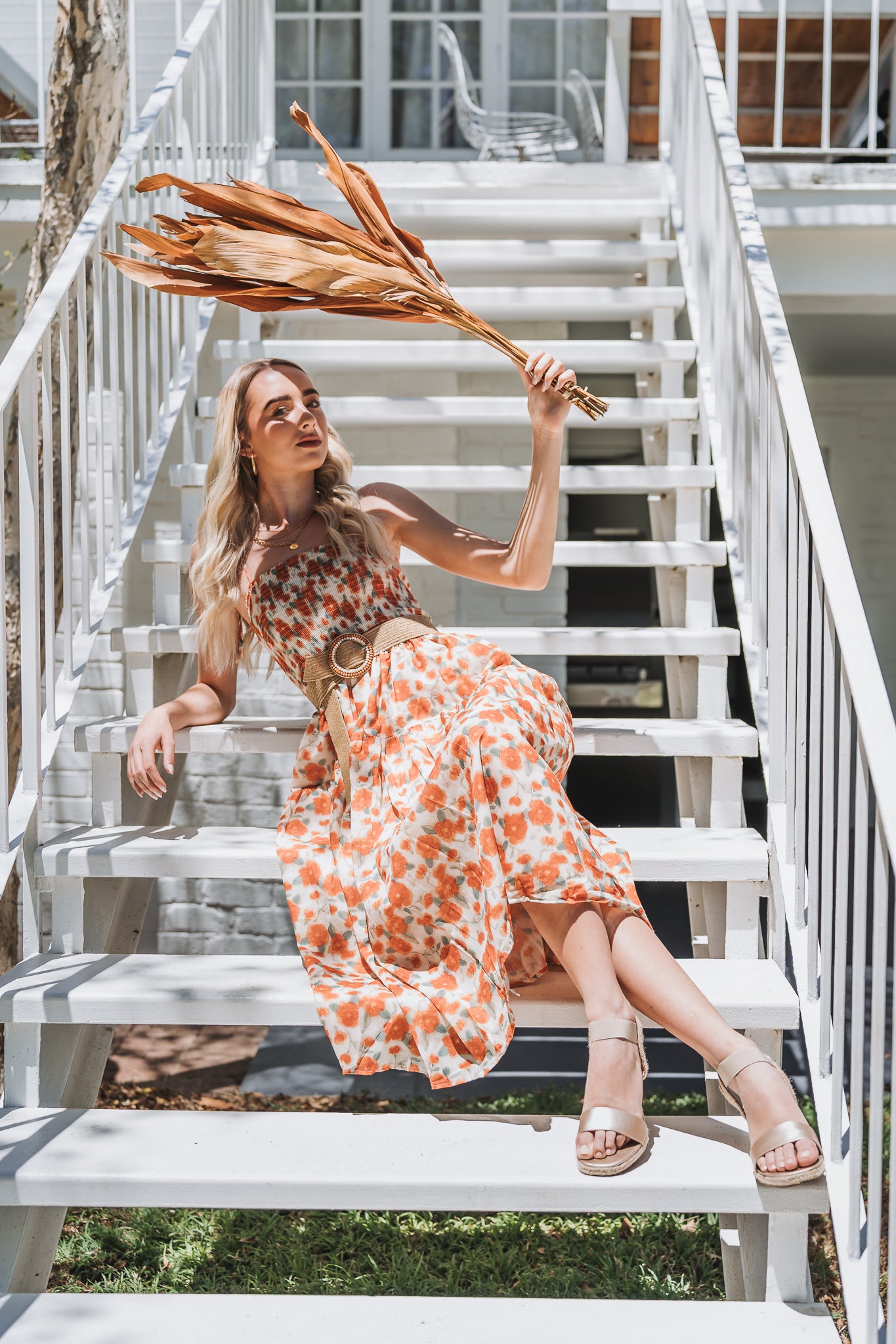 Boho Floral Dress Rust