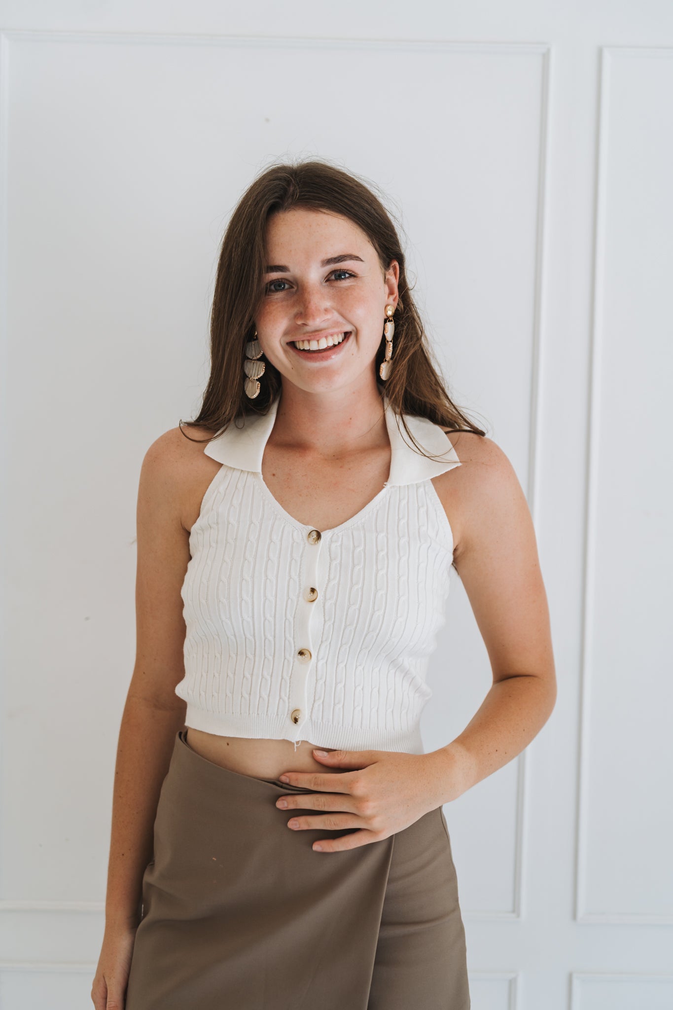 Knit Crop Waistcoat White