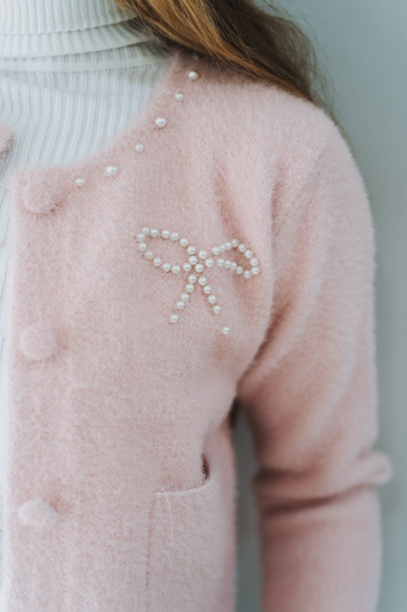Pearl Bow Cardi Pink