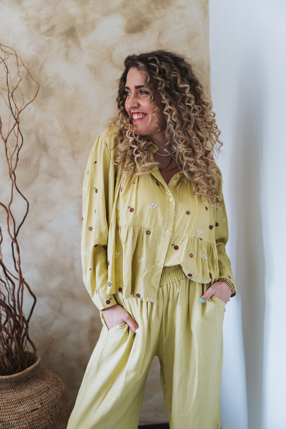 Lino Set Blouse Yellow | One Size / Fits 32-36