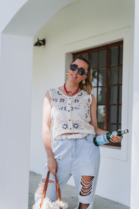 Blue Beaded Top | One Size / Fits 30-34